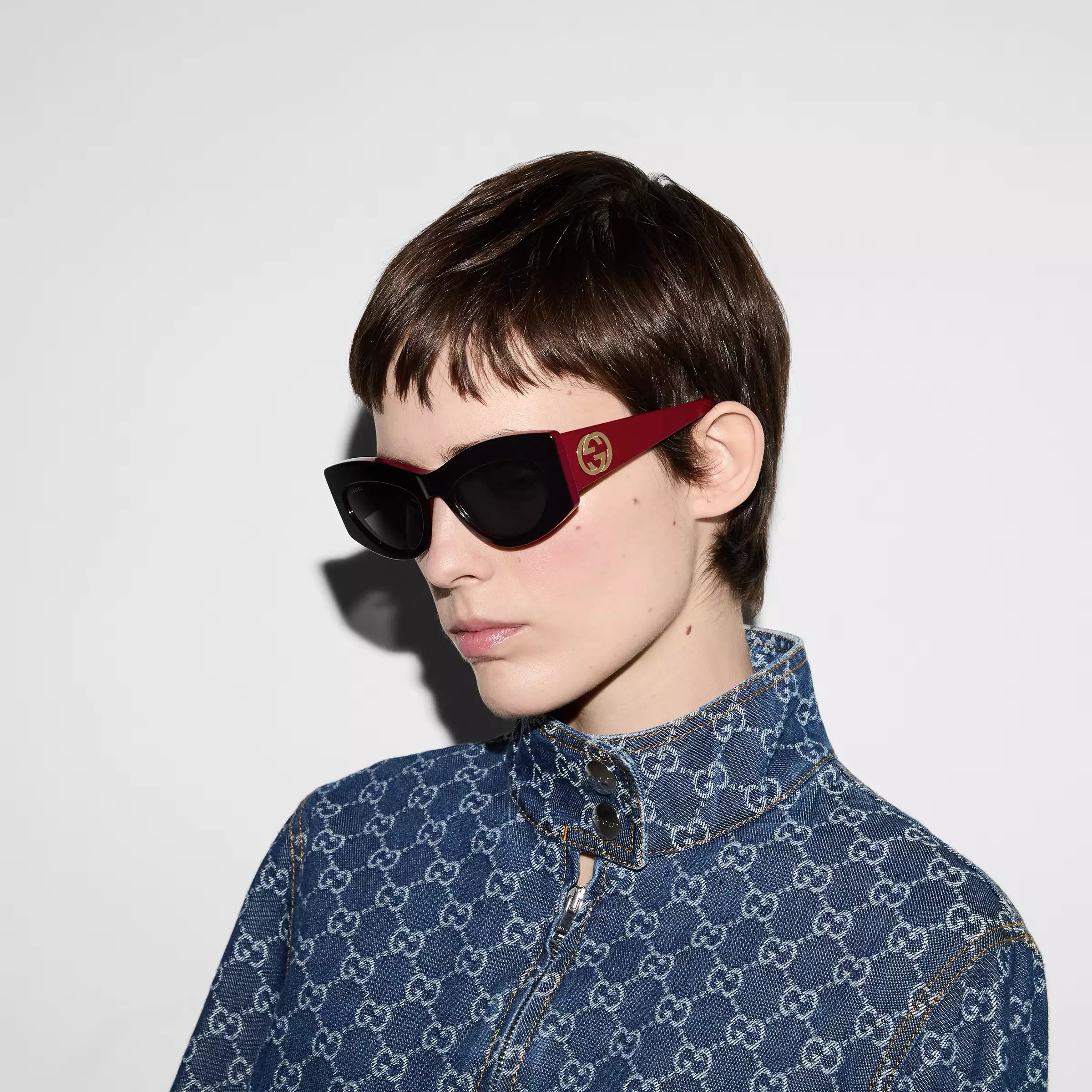 Occhiali da sole Gucci con montatura a occhio di gatto - Nero e rosso Gcci Ancora